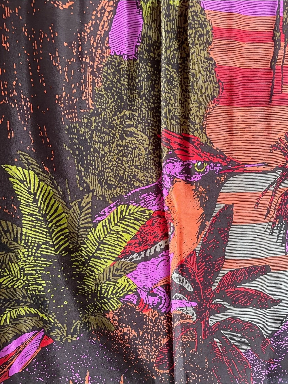 Vintage Christian Fischbacher large silk scarf tropical jungle birds 37 x 33